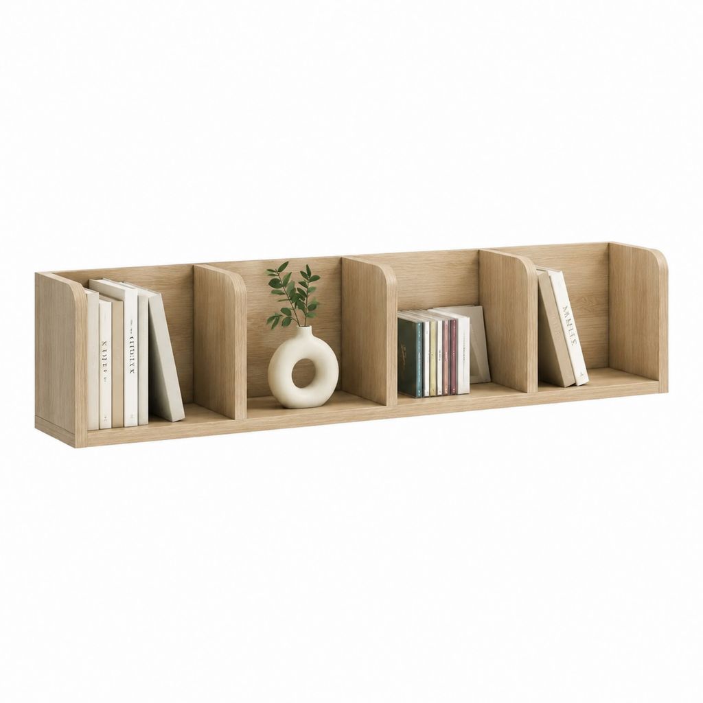 Scaffale portabibli in truciolare rovere chiaro rettangolare con 4 scomparti 80 x 20 x 30 cm