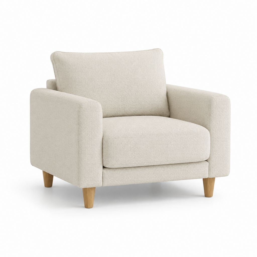 Poltrona imbottita da soggiorno beige in poliestere con piedi in legno 85 x 88 x 82 cm