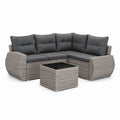 Set divano da giardino angolare grigio in polirattan con cuscini antracite e tavolino 220 x 220 x 75 cm