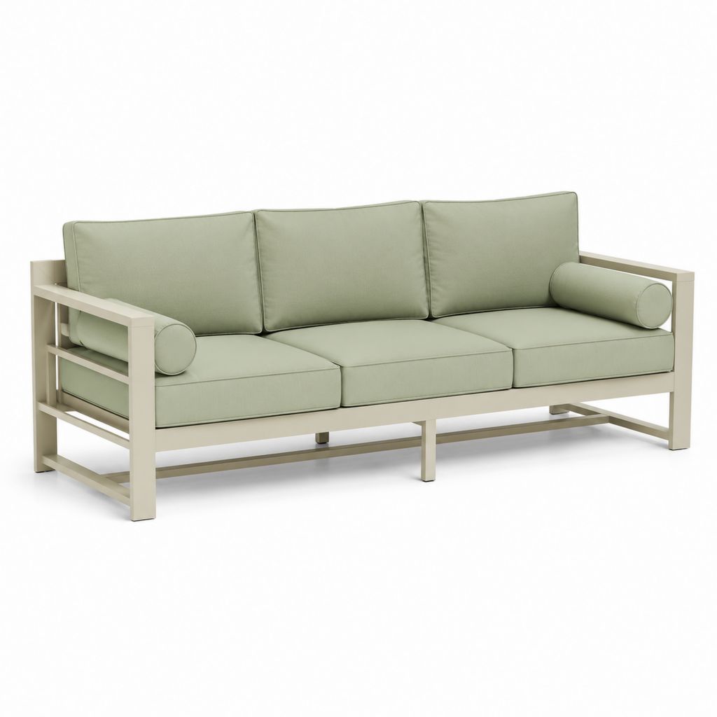 Divano da giardino 3 posti verde salvia in alluminio con cuscini 220 x 85 x 78 cm