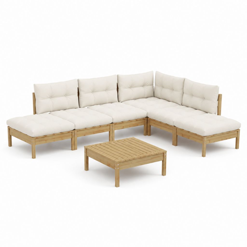 Set divano angolare da giardino 7 pezzi beige in legno massello con tavolino 210 x 210 x 60 cm