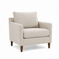 Poltrona imbottita beige in poliestere con gambe in legno massello 84 x 86 x 82 cm