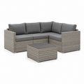 Set divano da giardino angolare 3 pezzi grigio in rattan PE con tavolino 200 x 140 x 75 cm