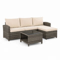 Set divano da giardino angolare 3 posti grigio in rattan PE con cuscini beige e tavolino 193 x 136 x 65 cm