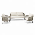 Set salotto da giardino 3 pezzi beige in corda sintetica e acciaio con divano 140 x 75 x 78 cm
