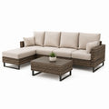 Set divano da giardino angolare 4 posti con tavolino beige in rattan PE e acciaio 250 x 180 x 68 cm tavolino 100 x 60 x 42 cm