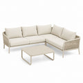 Salotto da giardino angolare 4 posti con tavolino beige in alluminio e corda sintetica 220 x 160 cm