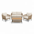 Set da giardino 4 pezzi beige in acciaio e corda PE con divano 2 posti 130 x 70 x 78 cm poltrone e tavolino 100 x 60 x 45 cm