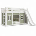 Letto a castello per bambini bianco e verde in legno massello di pino 90 x 200 cm con scivolo e scala