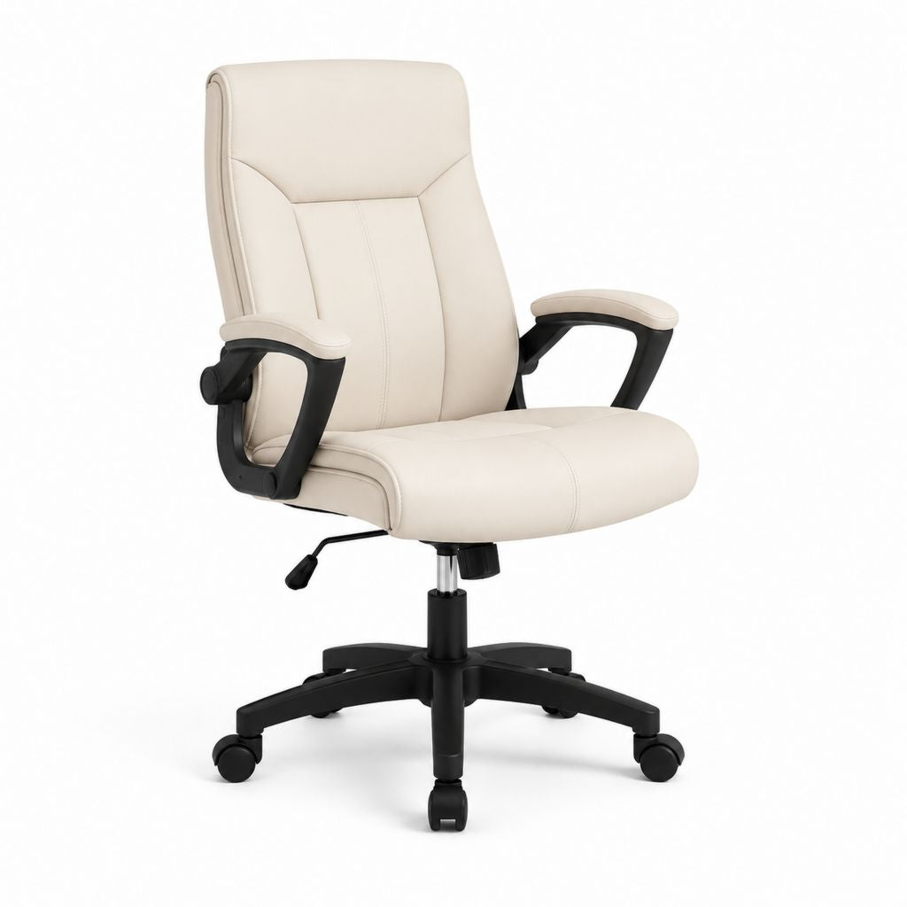 Sedia da ufficio direzionale beige in pelle PU con braccioli e ruote 65 x 65 x 112-122 cm