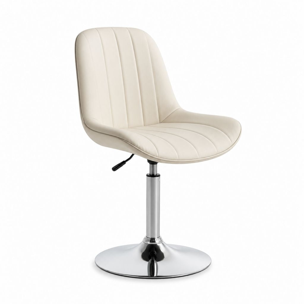 Sedia da ufficio girevole regolabile color crema in pelle PU con base rotonda 58 x 58 x 80-92 cm